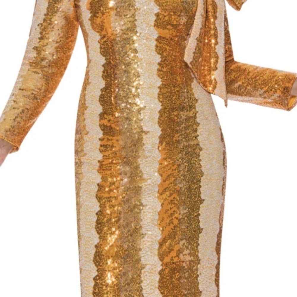 Shimmering Gold Sequin Long Sleeve Dress